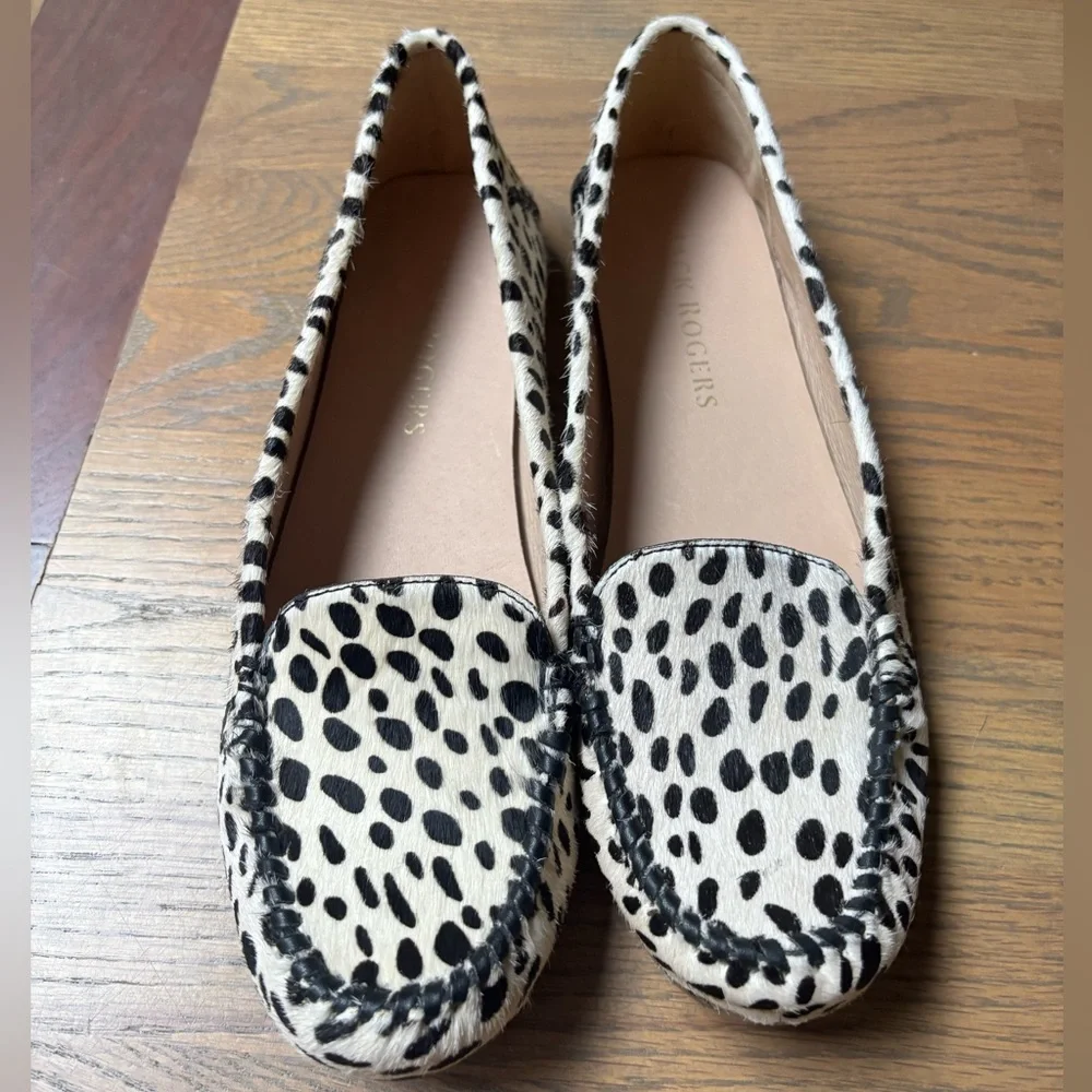 Jack Rogers Calf Hair Cheetah Print Loafers Womens size 9.5B Leather flats